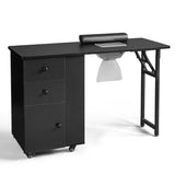 Nail Desk Folding Table, Black MDF Manicure Station w/ 2 Drawers & 1 Door Cabinet for Nail Art Salon 06078270