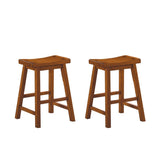 ZUN Casual Dining 24-inch Counter Height Stools 2pc Set Saddle Seat Solid Wood Oak Finish Home Furniture B01151972