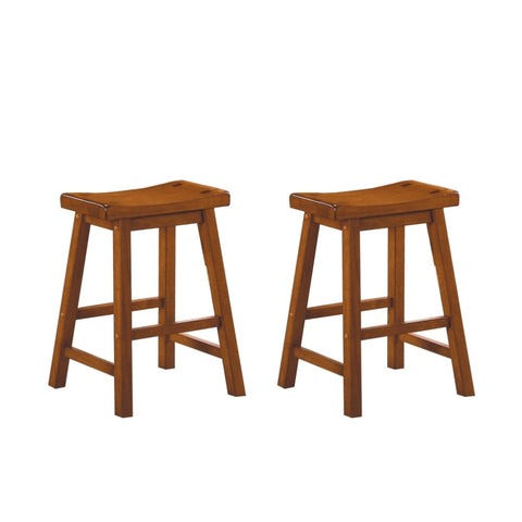 ZUN Casual Dining 24-inch Counter Height Stools 2pc Set Saddle Seat Solid Wood Oak Finish Home Furniture B01151972