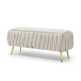 Oval Storage Bench with Gold Legs,Velvet Fabric Upholstered Ottoman Storage Benches for Bedroom End W1117P184677