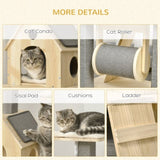 ZUN Cat Tree for Indoor Cats with Pillow-Covered Perches, Spinning Toy, Modern Climbing Activity Cat 36677720