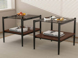 Set of 2 Rectangle End Table, Tempered Glass Tabletop with MDF layer, Modern Table for Living Room , W241P184249