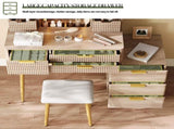 7-Drawer Vanity Desk with LED Mirror & Carved Details, Fluted Makeup Table with Metal Legs and PU 44048891