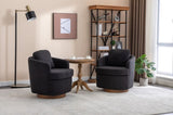 035-Boucle Fabric Swivel Accent Chair With Soild Wood Round Brown Base Leg,Black W527134465