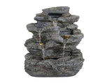 5-Tiered Concrete Tall Slim Fountain, 23.85"H LED-Lit Column, Space-Saving Modern Outdoor Accent, N765P324556G