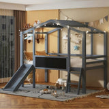 ZUN Twin Size Loft Bed with Ladder and Slide, House Bed with Blackboard and Light Strip on the Roof, WF324323AAE