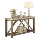 Industrial Style Angled Support 1pc Sofa Table with Bottom Shelf Marble Top Creamy White Wooden B011P175701
