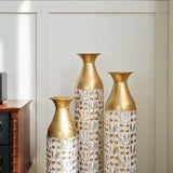 Mother's Day Gift Set - Gilded White 3D Relief Flower Metal Vase Set 24". 29". 32. 68 height W2796P277632