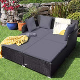 Gray Outdoor Rattan Daybed with Upholstered Cushions 69162762