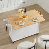 Kitchen Island with Drop Leaf Countertop, Rolling Kitchen Island Cart , Barn Door Kitchen Island W1820P195005