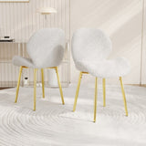 Modern minimalist white teddy velvet Dining Chairs Set of 2 with sturdy gold metal legs and W1727P251124