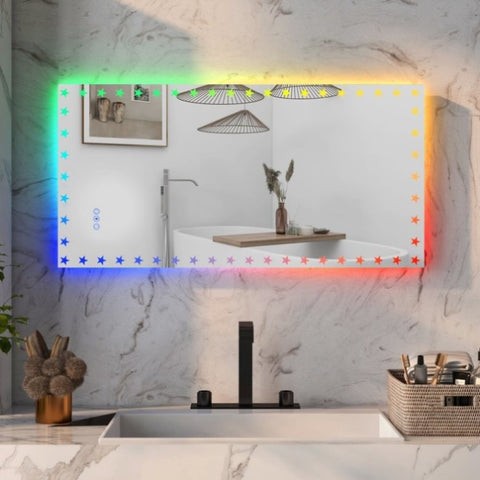 ZUN 48X24 inch LED Bathroom Mirror with Lights Backlit RGB Color Changing Lighted Mirror for Bathroom W1820122114