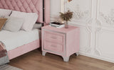 Mid Century Vintage Nightstand with Metal Legs for Bedroom, Velvet Bedside Table with 2 Drawers, N733P183659H