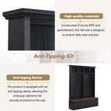 Farmhouse 4-in-1 Hall Tree with Wood Grain Bench, Mudroom Versatile Coat Rack with N721P205660B