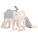 ZUN Kids Slide Playset Structure 7 in 1, Spaceship Set with Slide, Arch Tunnel, Ring Toss and Basketball 08410877