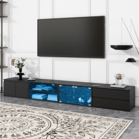 ZUN ON-TREND Modern APP Controlled LED TV Stand for TVs Up to 105'', Faux Marble Tabletop Media Console N721P171537B