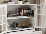 Minimalist White Buffet Cabinet with Double Glass Doors and Drawer, Modern Wooden Storage Sideboard W2557P189574