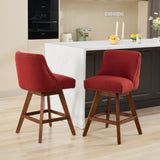 Counter Height Swivel Barstools, 26'' H Seat Height Upholstered Bar Stools Set of 2, Fabric in Wine W1143P237898