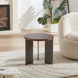 Round Coffee Table Walnut Wood Surface and Black Metel Feet W820P270431
