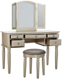 Bedroom Contemporary Vanity Set w Foldable Mirror Stool Drawers Silver Color HS00F4079-ID-AHD
