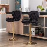 Set of 2 Bar Stools,with Chrome Footrest and Base Swivel Height Adjustable Mechanical Lifting Velvet W124946147