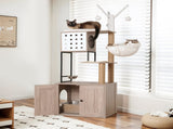 Cat Tree with Litter Box Enclosure - Modern Cat Condo with Scratching Posts, Feeding Bowl & W1687P304380
