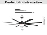 72 Inch Modern Large Design Ceiling Fans With Smart Remote Control 6 Wind Speed DC Motor Black for 92131768