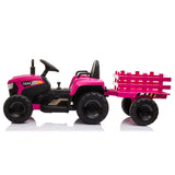 ZUN 12V Kids Ride On Tractor with Trailer, Battery Powered Electric Car w/ Music, USB, Music, LED W2181137658