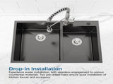 33"x22" Embedded Double Bowl Kitchen Sink, Overmount Handmade Sink in Black Unable ship 06898830
