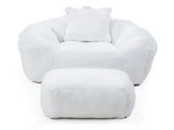 Giant Bean Bag Chair withFootstool, Oversized Bean Bag for Adults and Kids, Faux Fur Shell-Shaped W2677P306793