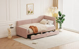 Twin Size L-Shaped Corduroy Daybed,Upholstered Bed Frame with 2 Storage Drawers,Pink N733P171470H