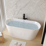 55" Acrylic Freestanding Bathtub, Stand Alone Soaking Tub, Glossy White Acrylic, Toe-tap Chrome W1675P291373