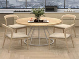 Natural 47" Round Dining Table , Family-Sized for 4-6 People, Hourglass Metal Base & Curved Tabletop 29145753