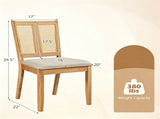 2 Pack Rubber Wood Dining Chairs, PVC Woven Rattan Back Side Chairs with Padded Fabric Seat, 29165042