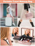 ZUN Portable Makeup Case with LED Mirror Travel Makeup Bag Cosmetic Organizer Box with Locks, Brush W1550P163304