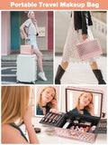 ZUN Portable Makeup Case with LED Mirror Travel Makeup Bag Cosmetic Organizer Box with Locks, Brush W1550P163304