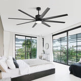 76 Inch Ceiling Fan with 18W Dimmable LED Light Remote Control 8 Solid Wood Blades Black for Living W882P181684