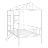 Metal House Bed Frame Twin Size with Slatted Support No Box Spring Needed White MF289091AAK