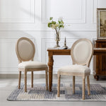 ZUN French Style Solid Wood Frame Linen Fabric Oval Back Dining Chair,Set of 2,Cream W162278981