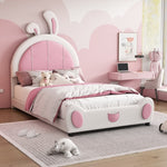 ZUN Twin Size Upholstered Platform Bed with Rabbit Shaped Headboard, White WF323763AAK