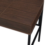 ZUN Oak and Black 1-Drawer Writing Desk with USB Port B062P209217