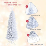5 Feet White Artificial Christmas Pencil Tree with Folding Metal Stand 08228370