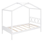 ZUN Twin Size Wood House Bed with Storage Space, White 21917219