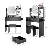 17" Round LED Mirror Vanity TableCushioned Stool, Equipped With 2 AC2 USB Power Socket, Big W3258P311349