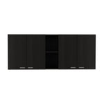 ZUN Portofino 150 Wall Cabinet, Double Door, Two External Shelves, Two Interior Shelves -Black B20091978