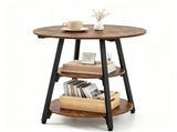 Rustic Brown Black 3Tier Side End Table, Metal Frame Nightstand with 2 Open Storage Shelves, 85236293