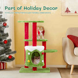 32in Christmas Themed Cat Tower with Cat Condo, 3-Level Plush Cat Tree Activity Center for Indoor 55157586