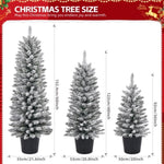 ZUN Set of 3 Pre-lit Xmas Trees with Pot Stands, 3/4/5 FT Snow Flocked Artificial Christmas Trees with 53610875