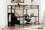 Full Metal Loft Bed with L-shaped Desk, LED Lights, Charging Cradle, LED Loft Bed Frame, Full 88987362