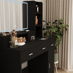 ZUN Black dressing table with LED 3-color illuminated mirror and power outlet, dressing table with W1320P186699